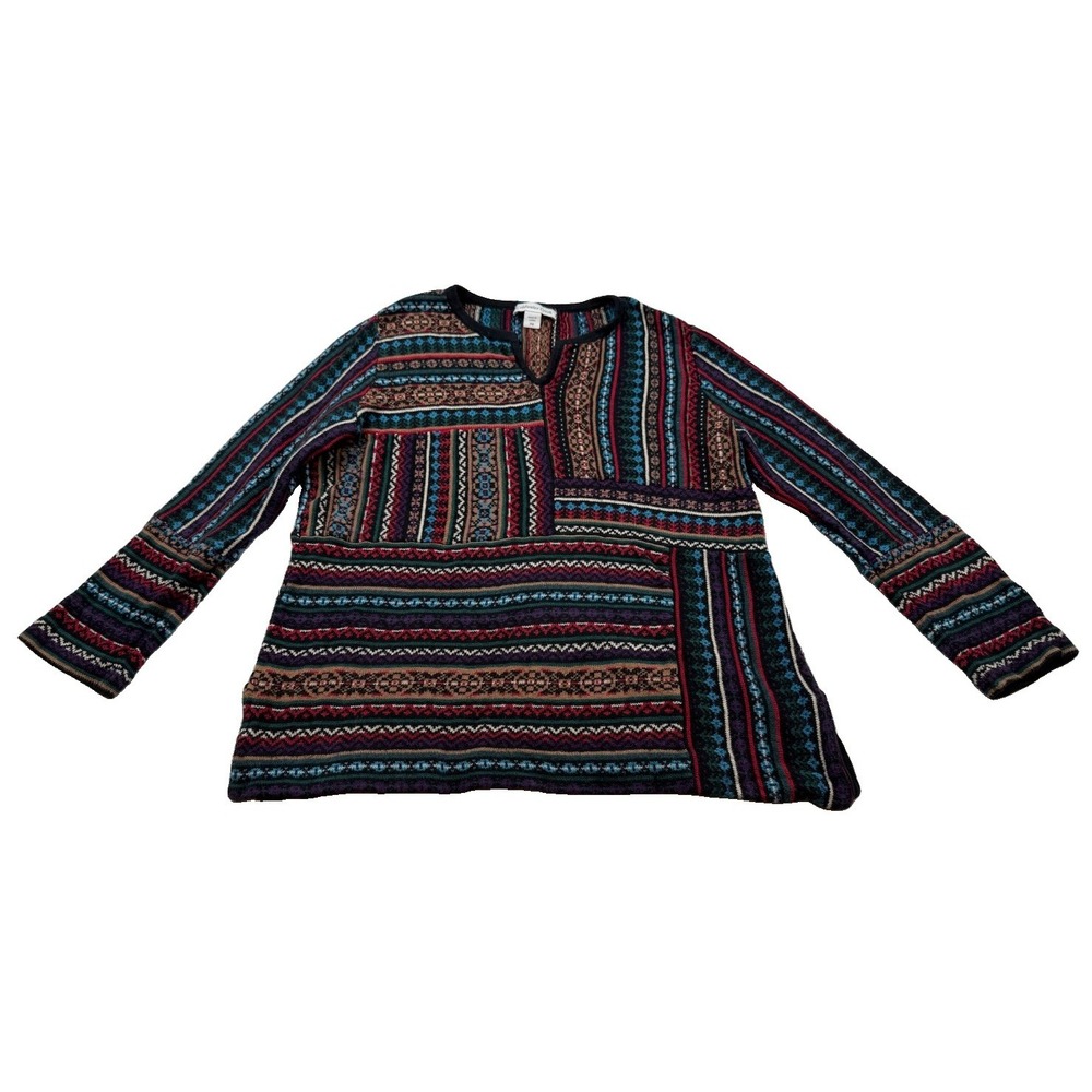 Coldwater Creek Tunic Sweater Petite Womens PM Multicolor Boho Fair Isle Knit